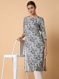 Women's Floral Grey Straight Kurta