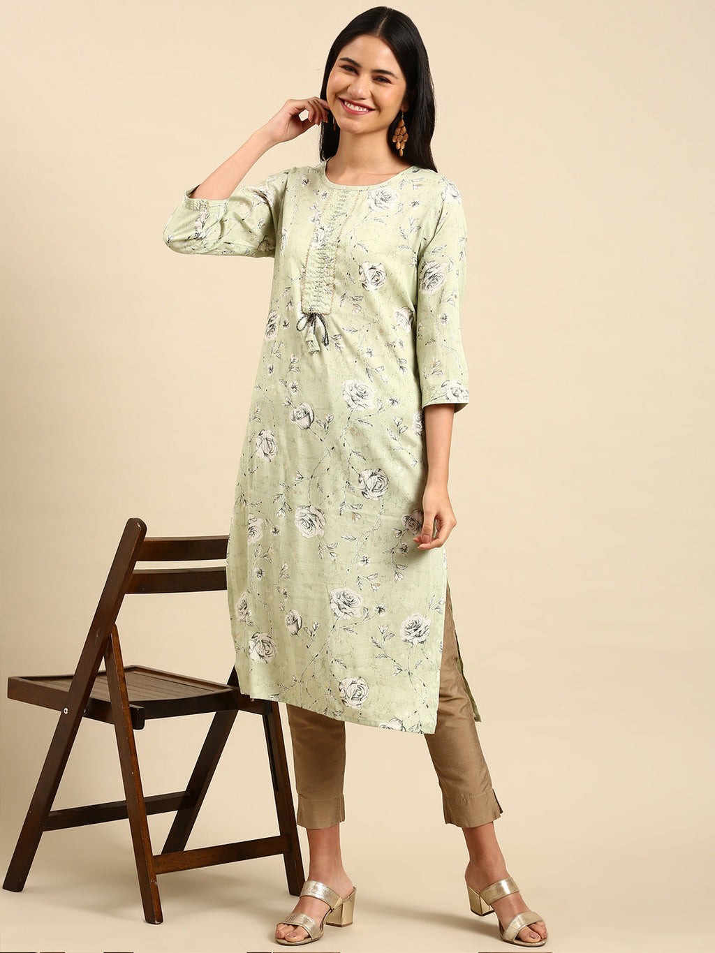 Women's Green Printed Straight Kurta