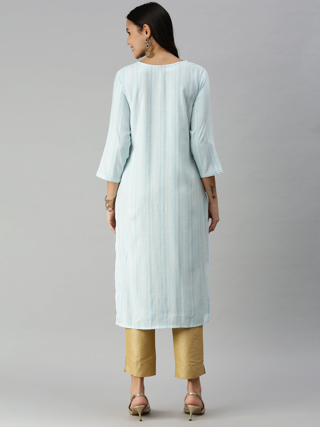 Women's Blue Striped Straight Kurta