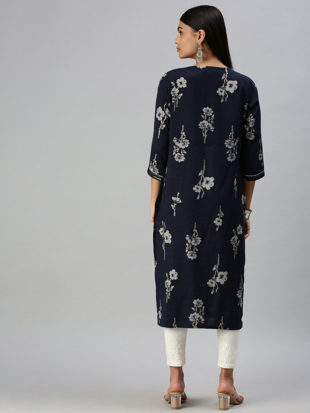 Women's Blue Floral Straight Kurta
