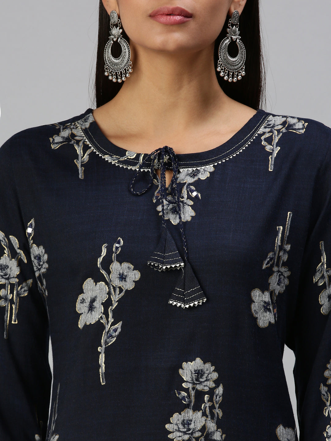 Women's Blue Floral Straight Kurta