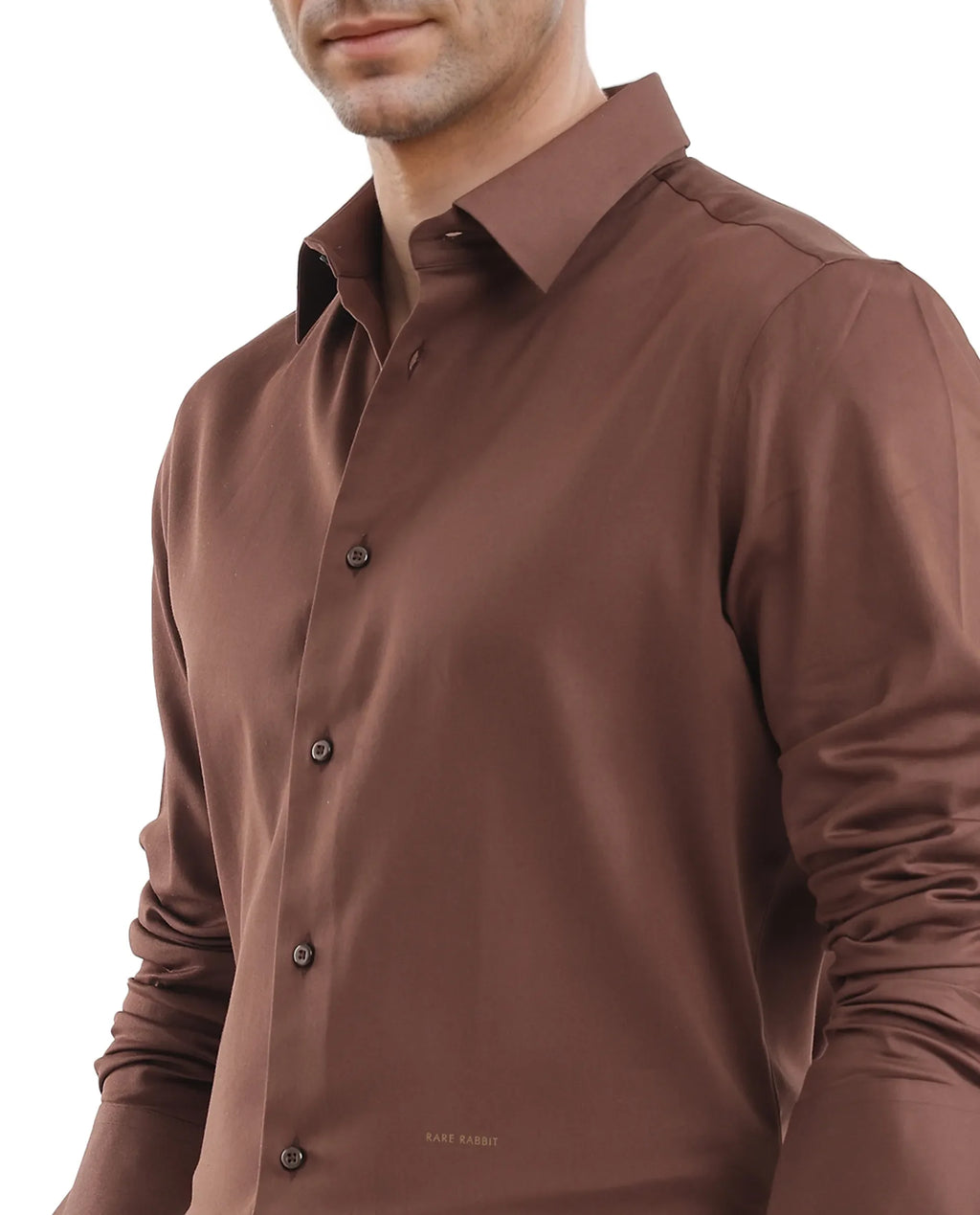 Rare Rabbit Men's Holla-25 Brown Cotton Blend Plain Regular Fit Full Sleeve Collared Shirt