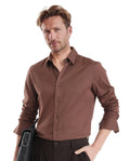 Rare Rabbit Men's Holla-25 Brown Cotton Blend Plain Regular Fit Full Sleeve Collared Shirt