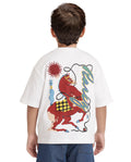 Rare Ones Kids Hord-K White Cotton Half Sleeve Slip-On Printed Boxy Fit T-Shirt