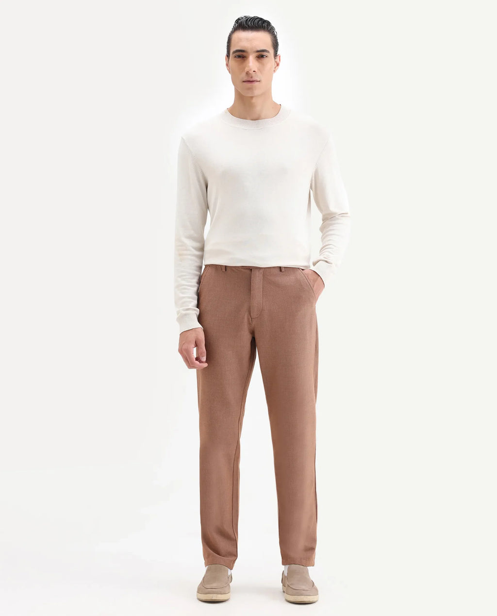 Rare Rabbit Men's Horon Rust Cotton Blend Plain Baggy Fit Trouser