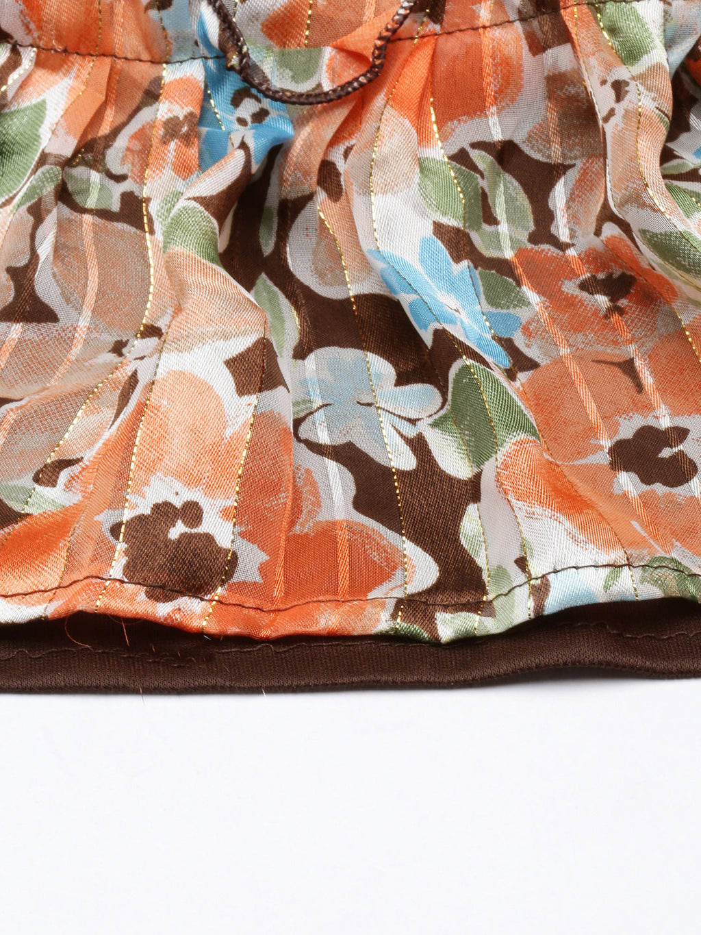 Women's Orange Floral Print Puff Sleeve Georgette A-Line Dress