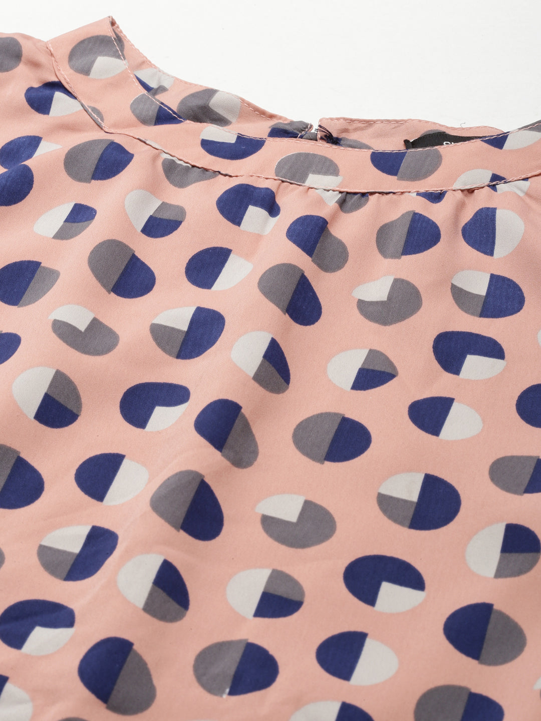 Women's Peach Geometric Printed Bell Sleeve A-Line Dress With Belt