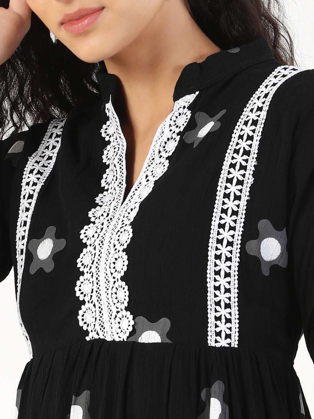 Women's Printed Black Longline Top