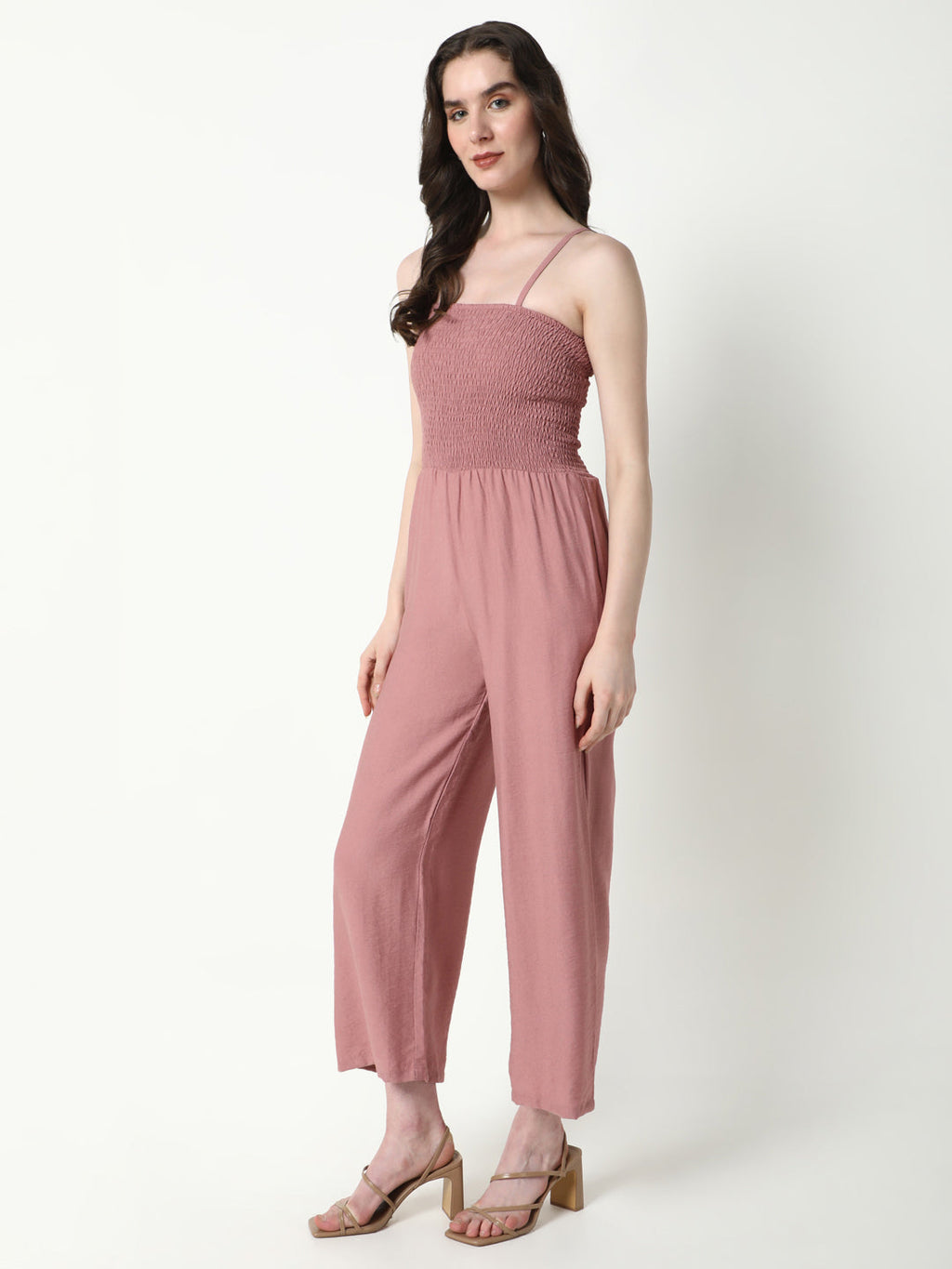 Women's Mauve Cotton Basic Jumpsuit with Shrug