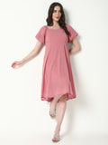 Women's Solid Pink Flared Dress