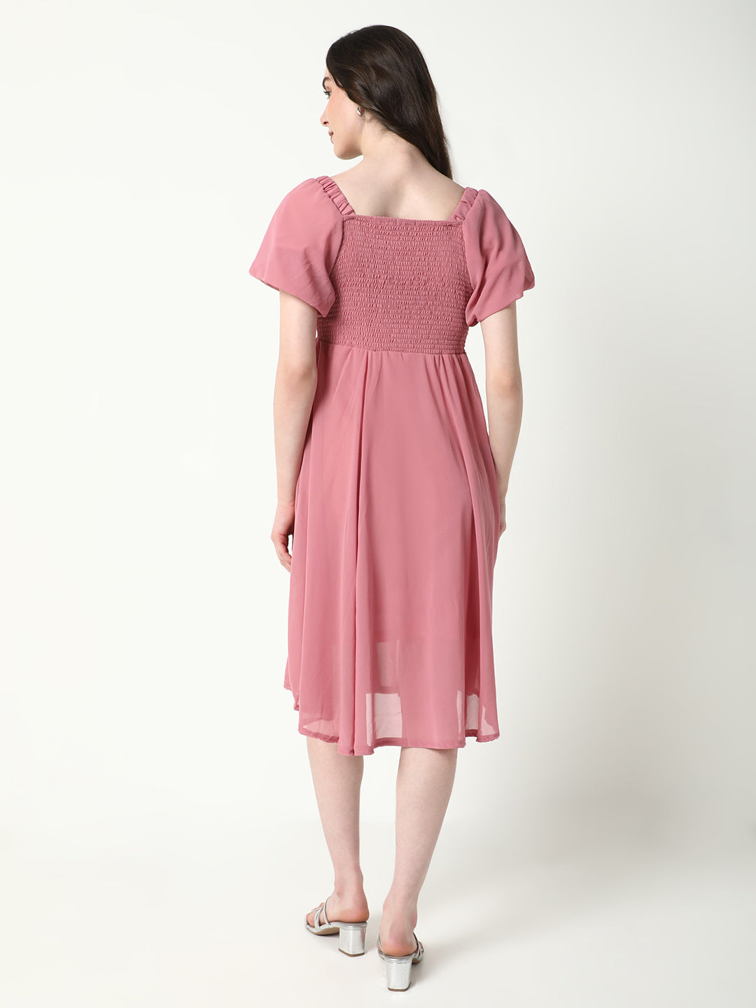 Women's Solid Pink Flared Dress