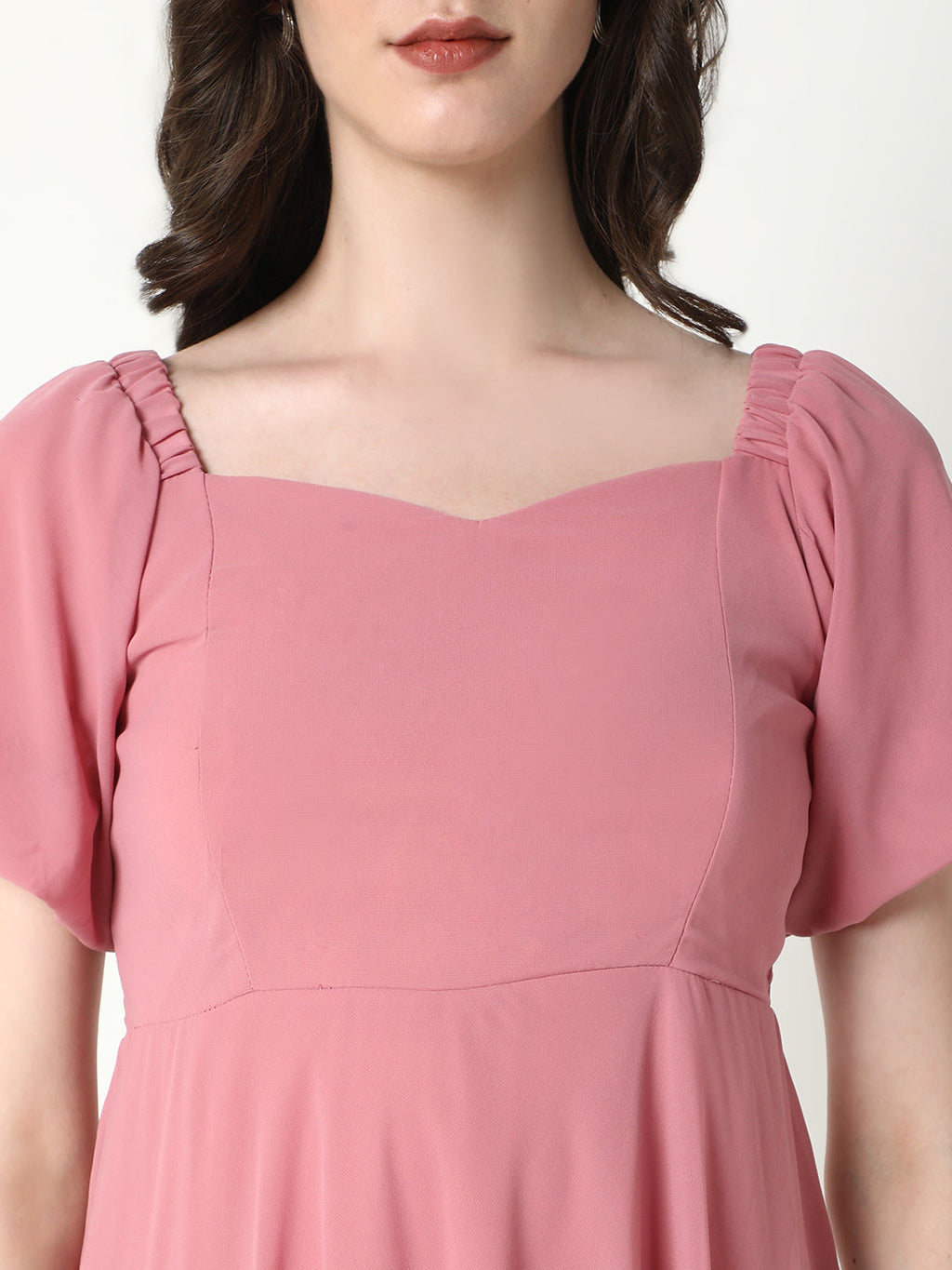Women's Solid Pink Flared Dress