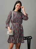 Women's Multi Geometric Printed Fit and Flare Dress