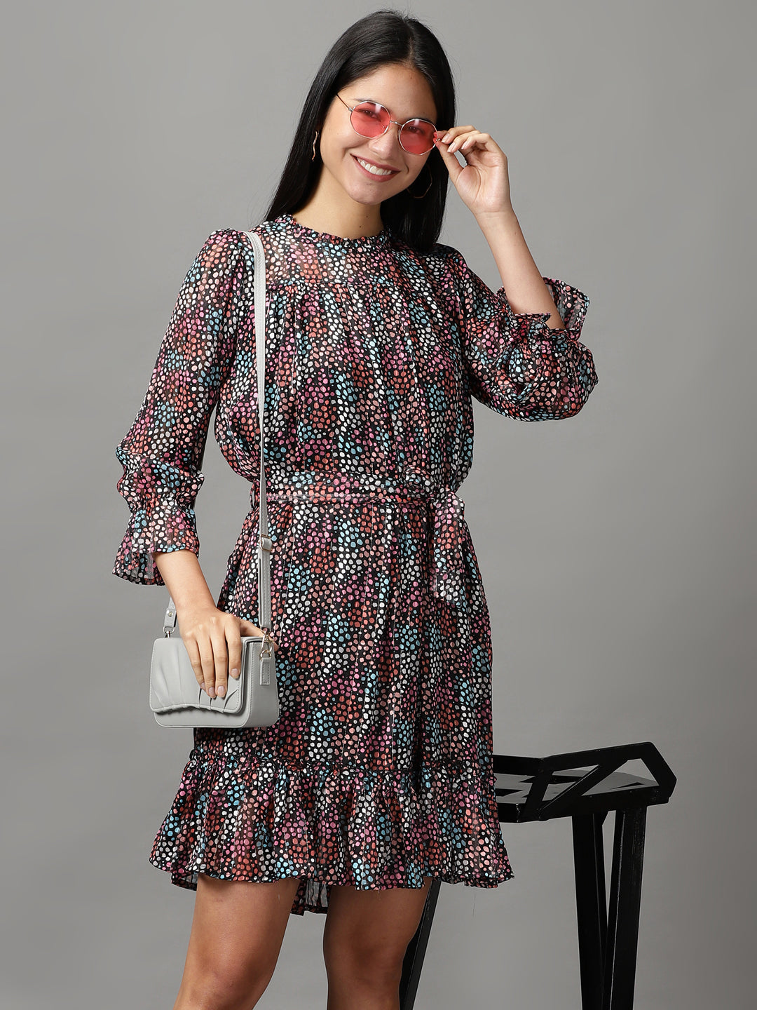 Women's Multi Geometric Printed Fit and Flare Dress