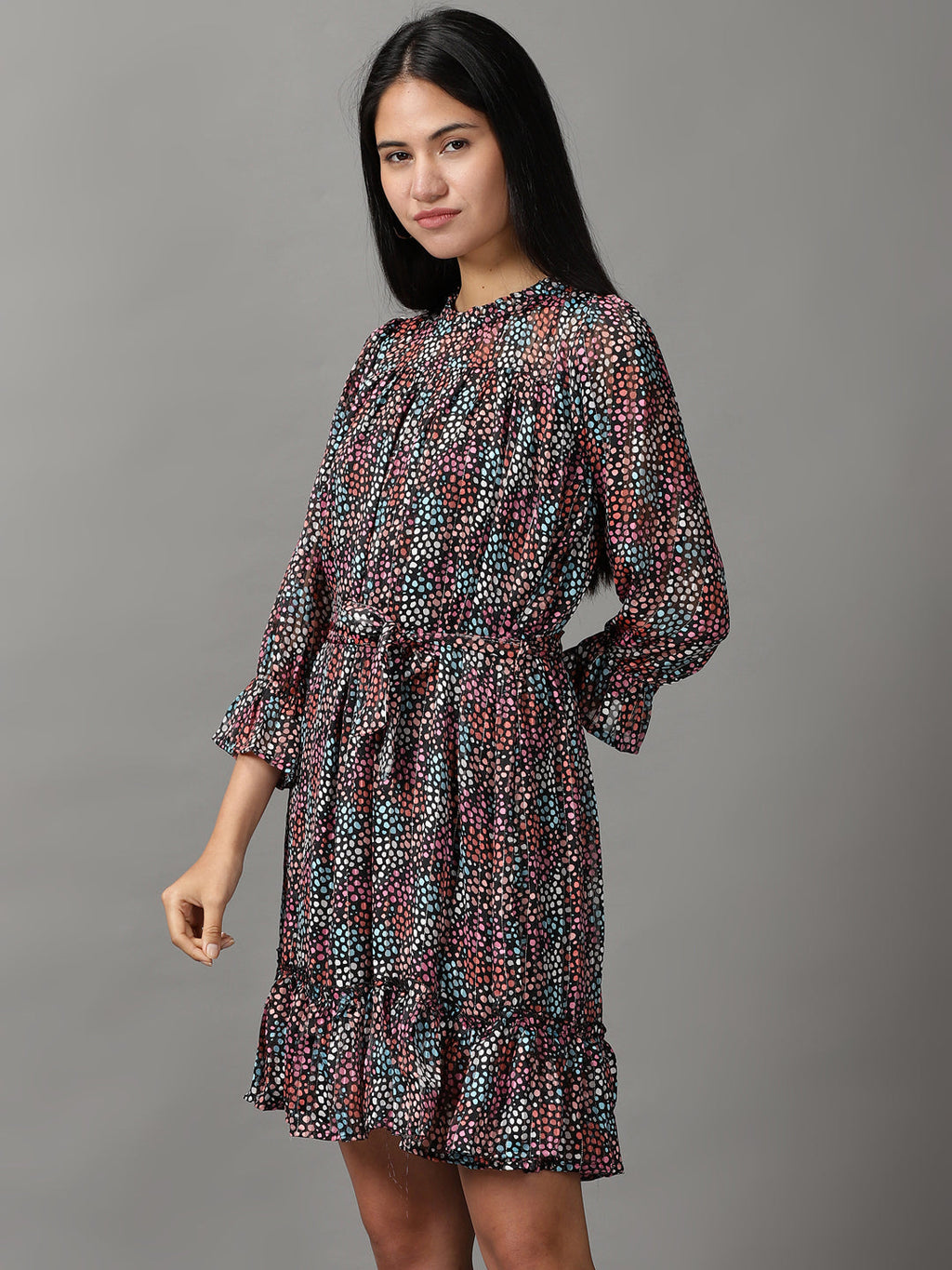 Women's Multi Geometric Printed Fit and Flare Dress