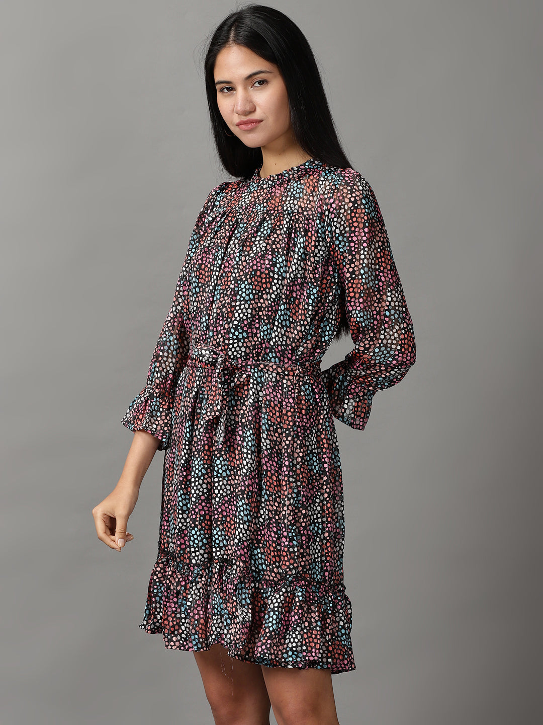 Women's Multi Geometric Printed Fit and Flare Dress