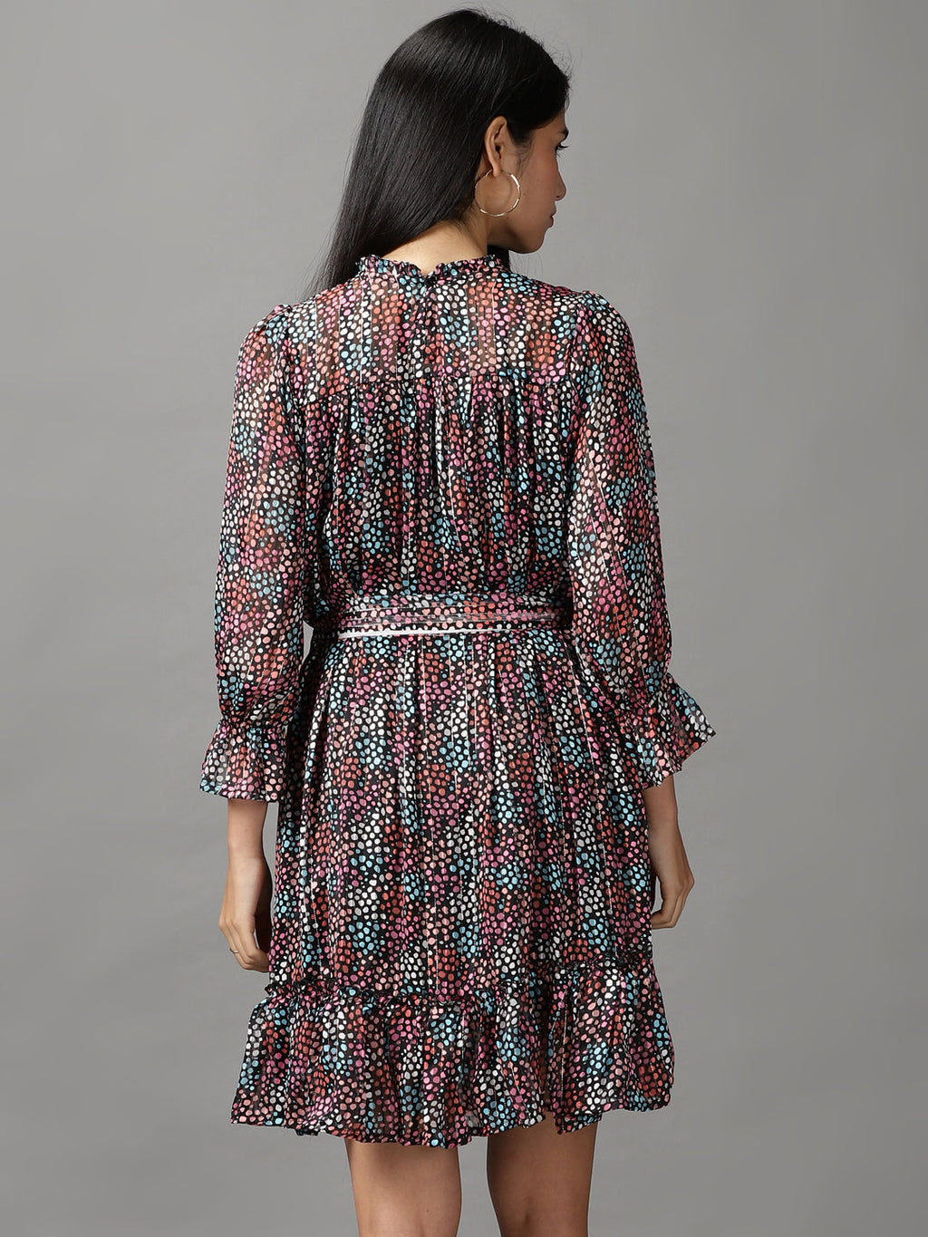 Women's Multi Geometric Printed Fit and Flare Dress