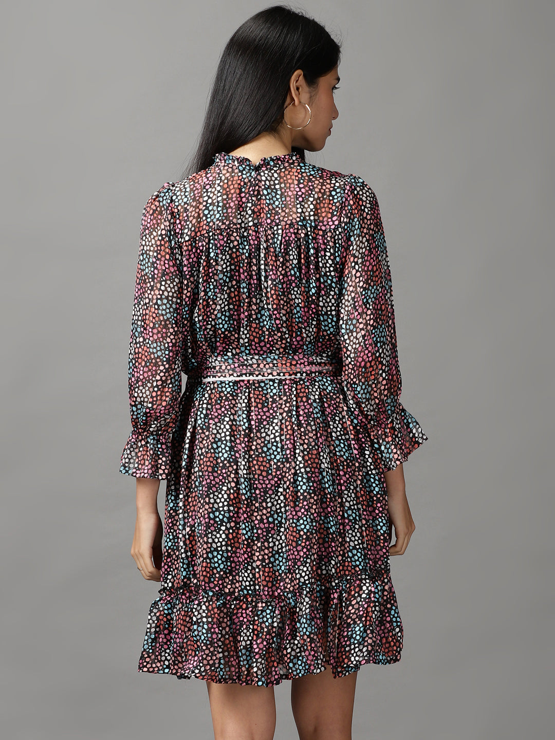 Women's Multi Geometric Printed Fit and Flare Dress
