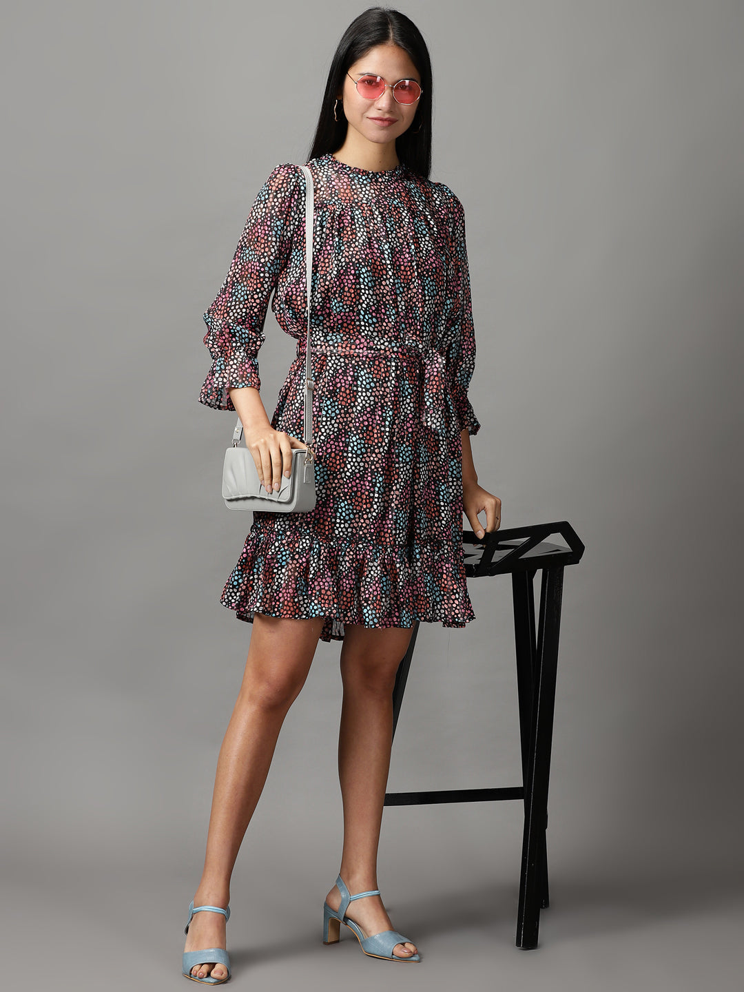 Women's Multi Geometric Printed Fit and Flare Dress