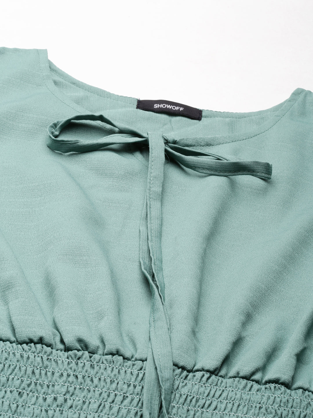 Women's Sea Green Tie-Up Neck Cold-Shoulder Tiered Fit & Flare Dress