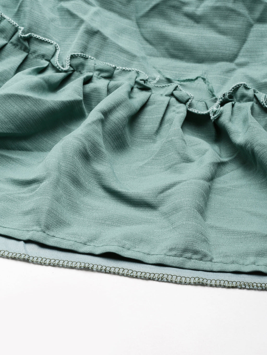 Women's Sea Green Tie-Up Neck Cold-Shoulder Tiered Fit & Flare Dress