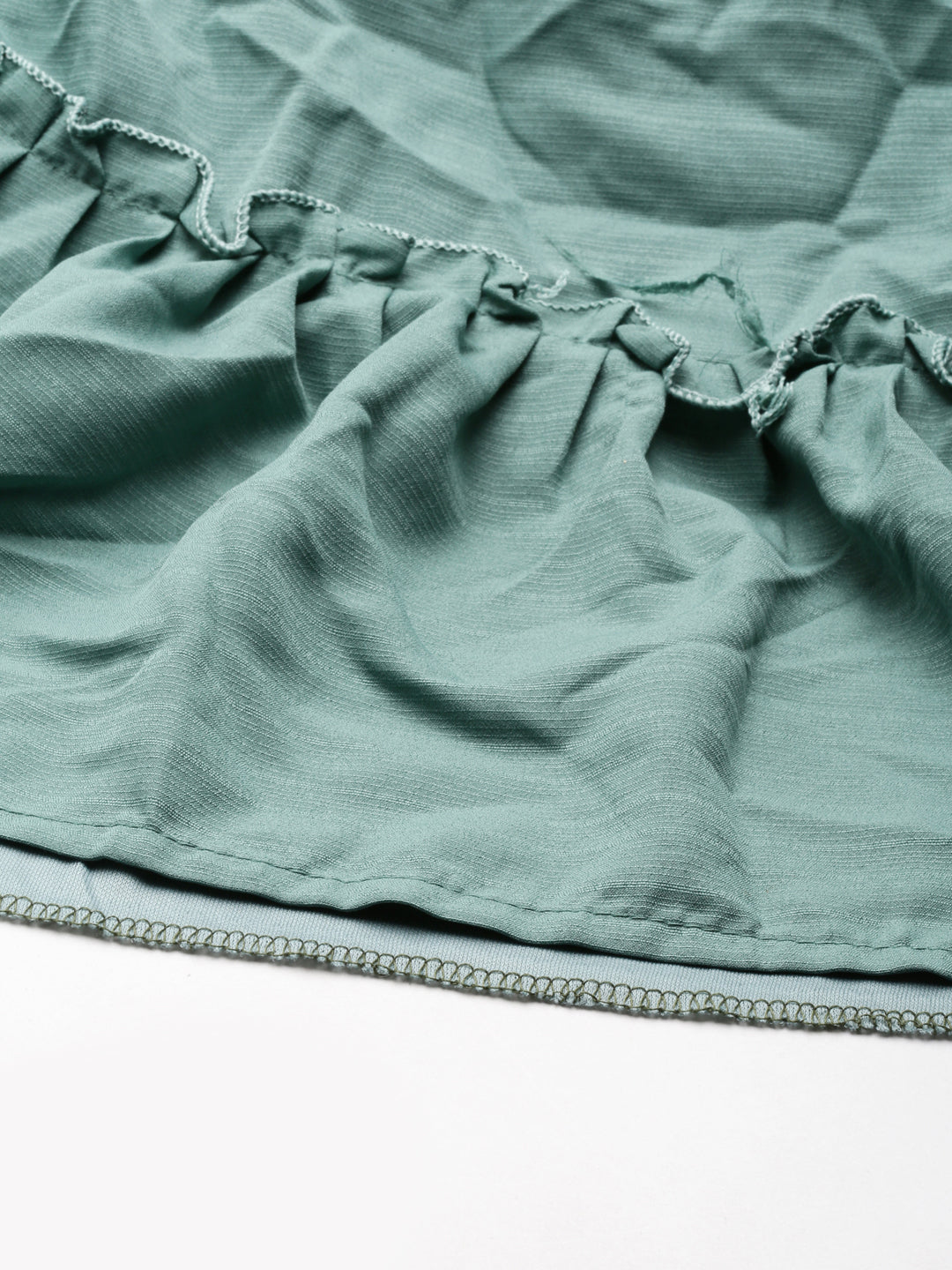 Women's Sea Green Tie-Up Neck Cold-Shoulder Tiered Fit & Flare Dress