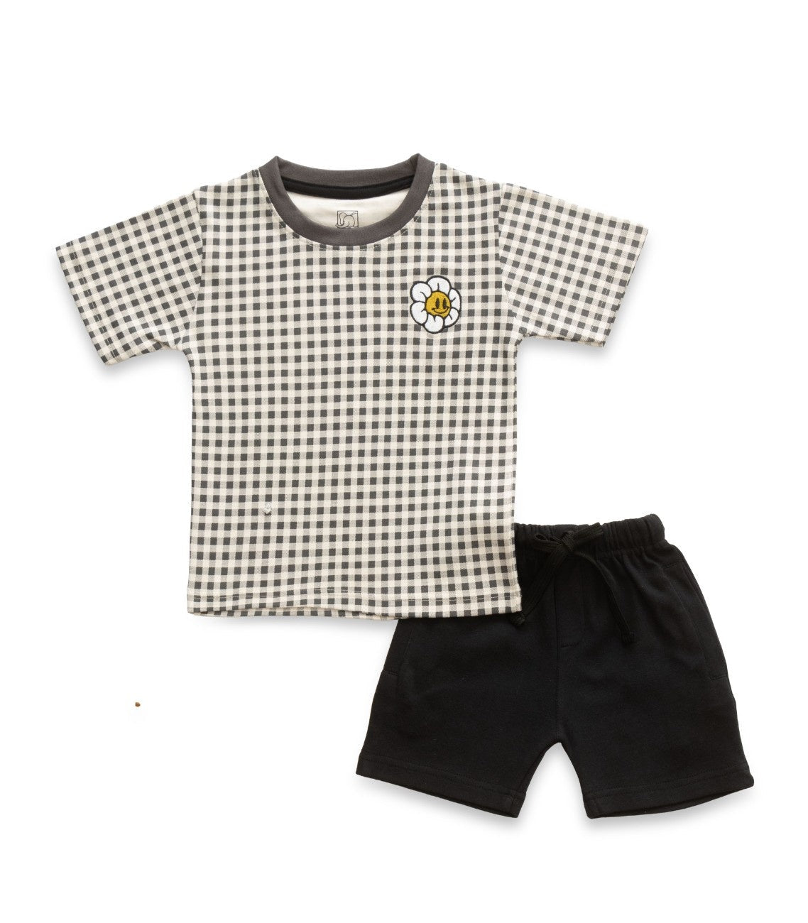 Checkered Printed Kids Tshirt With Matching Shorts