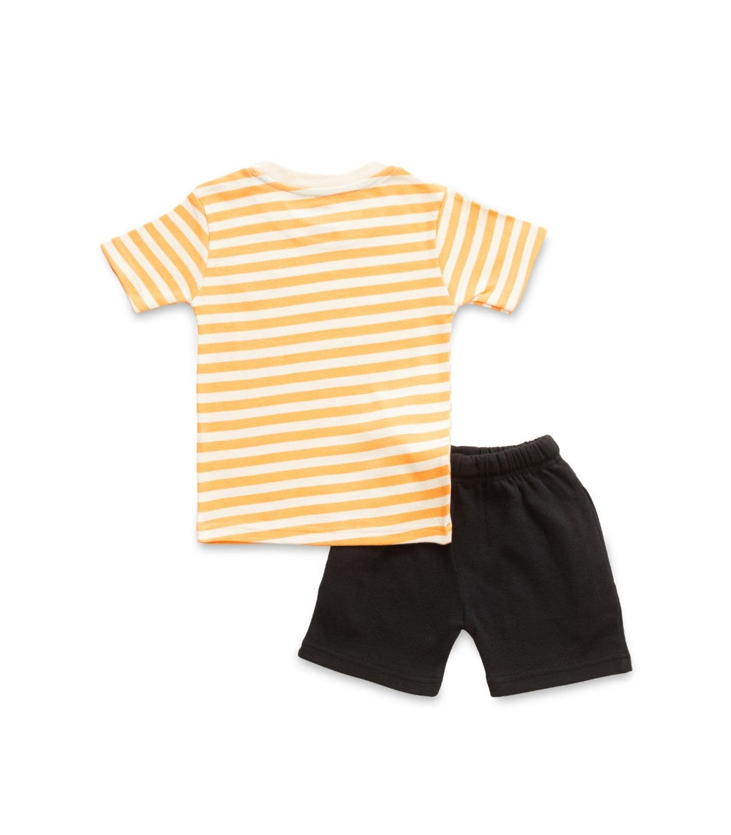 Orange Stripes & Fruit Embroidered Kids Tshirt With Shorts