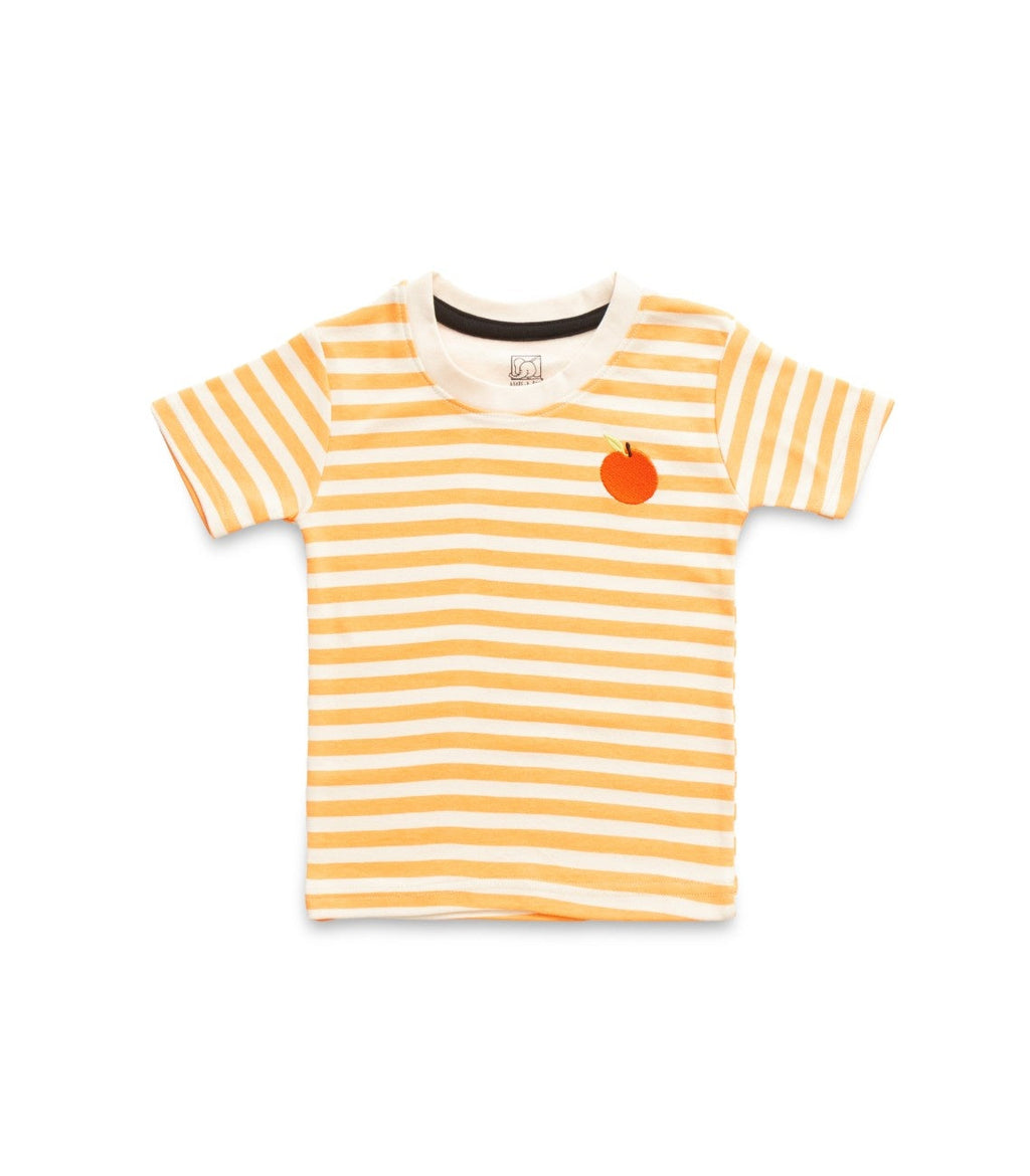 Orange Stripes & Fruit Embroidered Kids Tshirt With Shorts