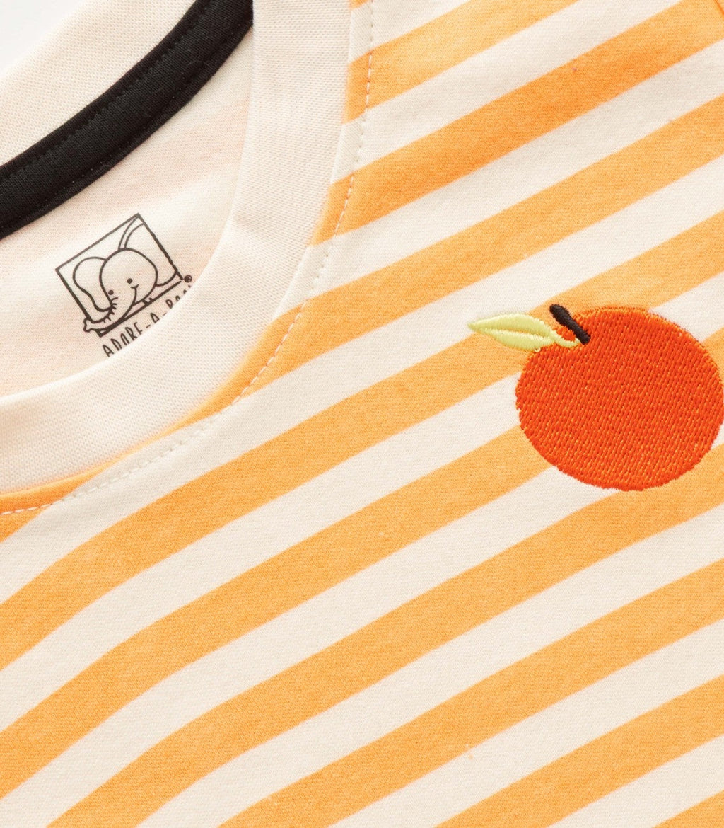 Orange Stripes & Fruit Embroidered Kids Tshirt With Shorts