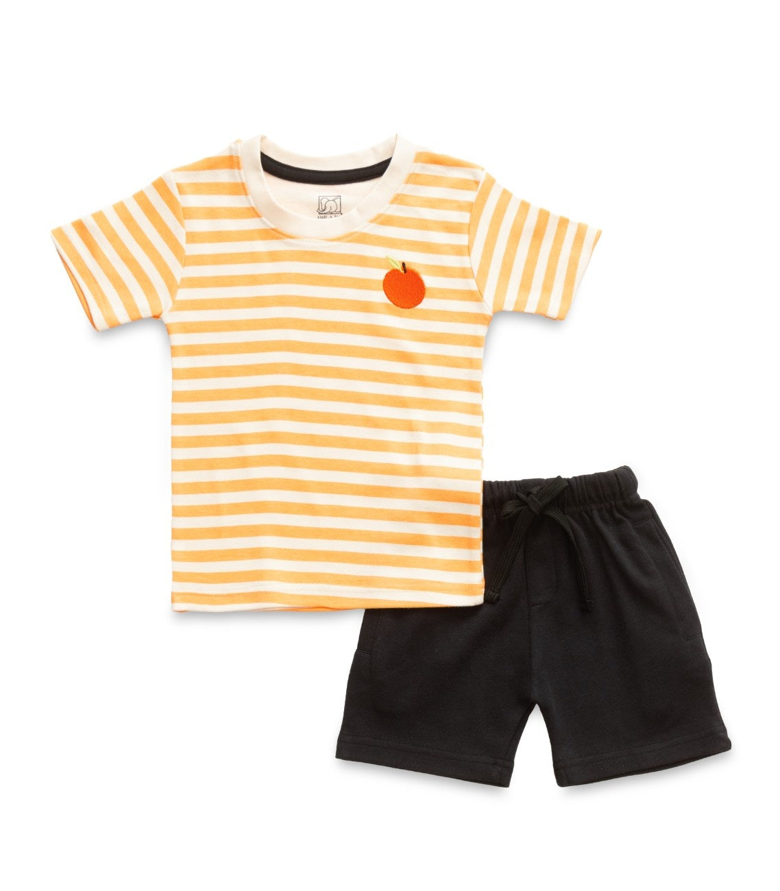 Orange Stripes & Fruit Embroidered Kids Tshirt With Shorts