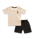 Brown Stripes & Squirrel Embroidered Kids Tshirt With Shorts