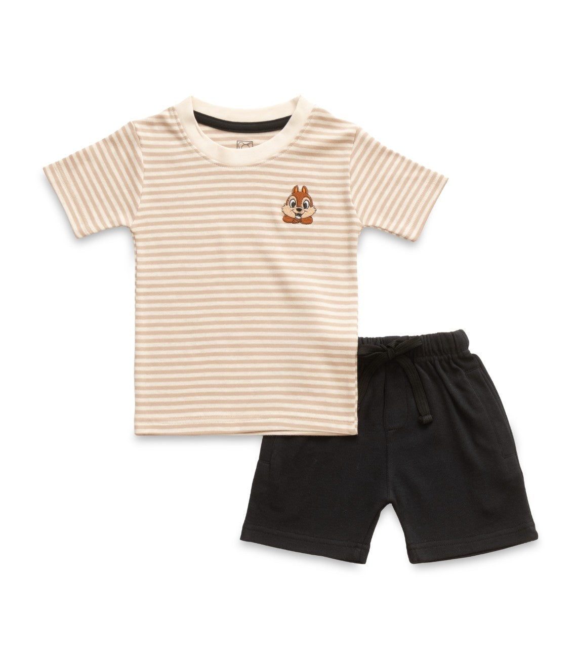 Brown Stripes & Squirrel Embroidered Kids Tshirt With Shorts