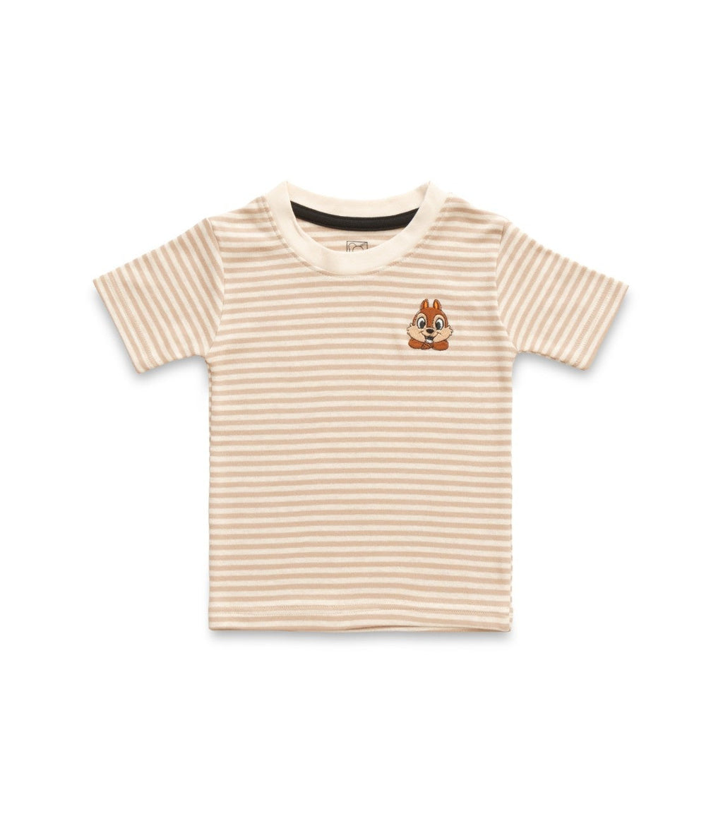 Brown Stripes & Squirrel Embroidered Kids Tshirt With Shorts