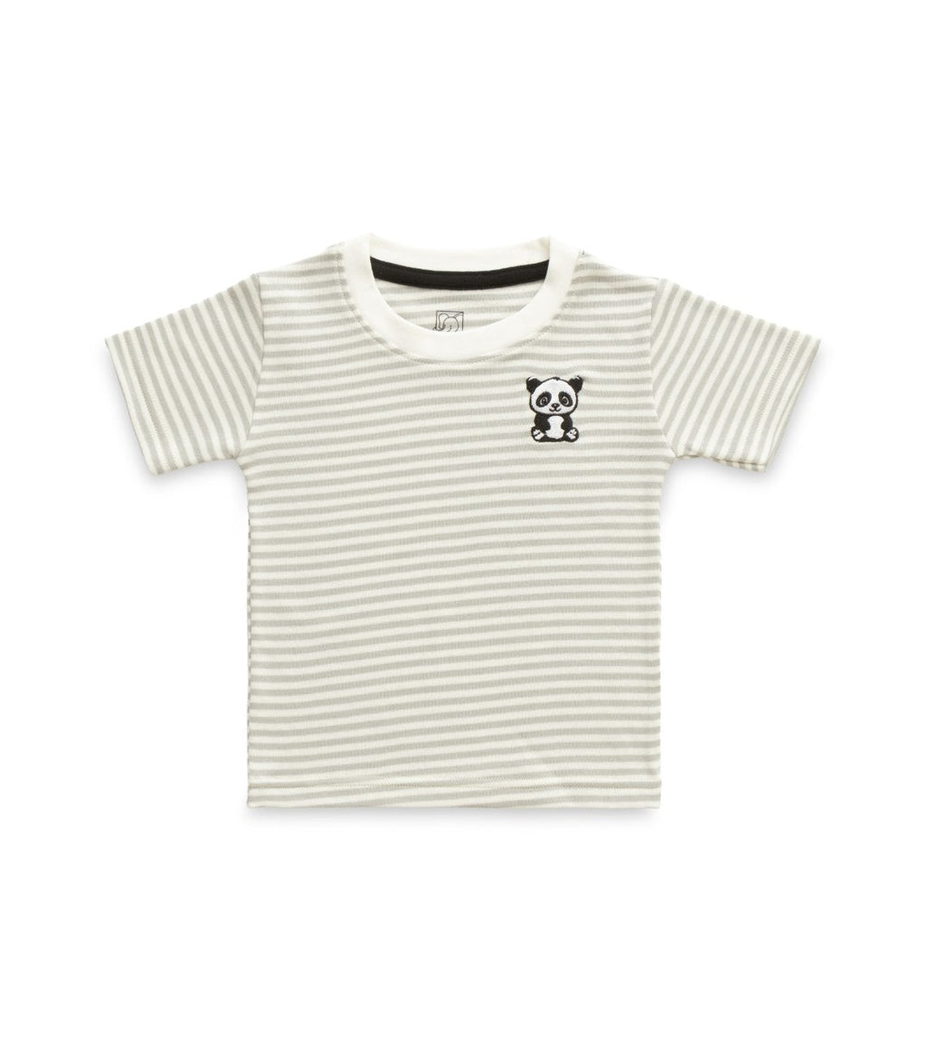 Grey Stripes & Panda Embroidered Kids Tshirt With Shorts