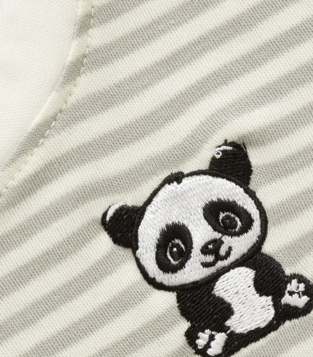Grey Stripes & Panda Embroidered Kids Tshirt With Shorts