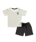 Grey Stripes & Panda Embroidered Kids Tshirt With Shorts