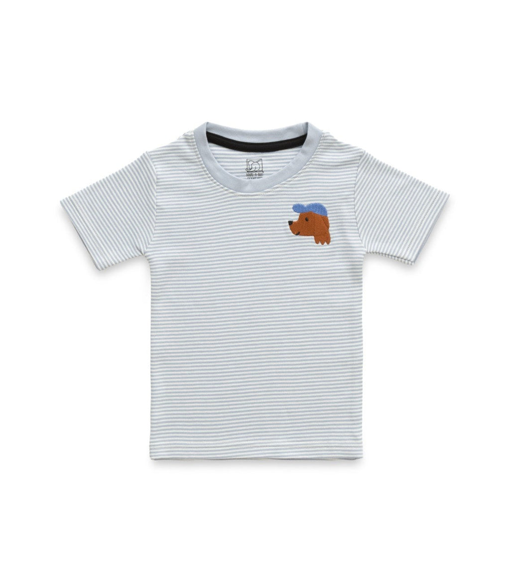 Blue Stripes & Doggy Embroidered Kids Tshirt With Shorts