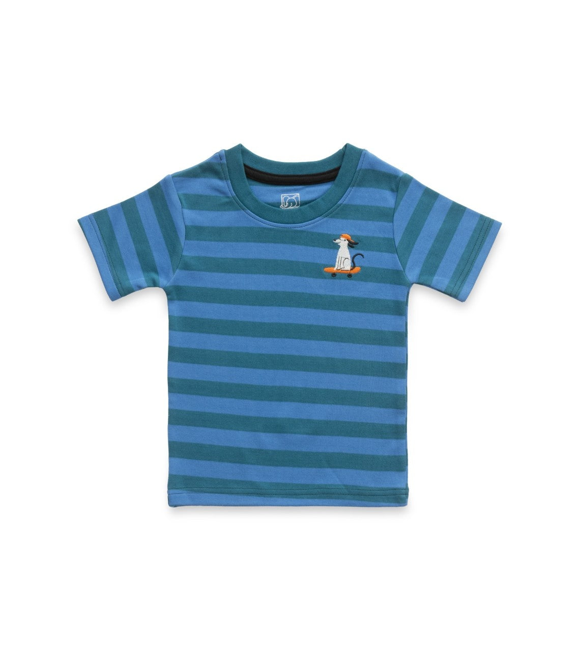Royalblue Stripes & Skating Dog Embroidered Kids Tshirt With Shorts