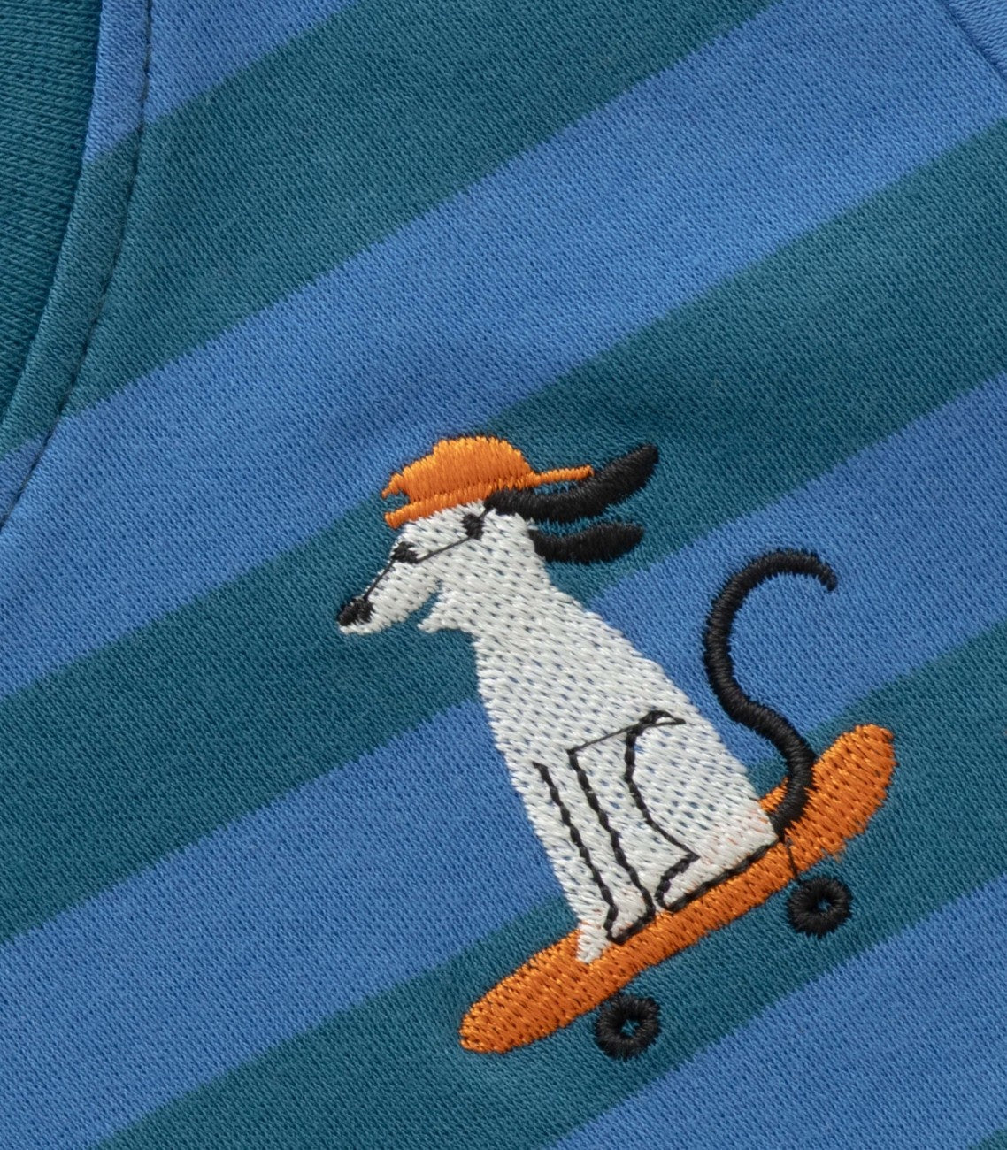 Royalblue Stripes & Skating Dog Embroidered Kids Tshirt With Shorts