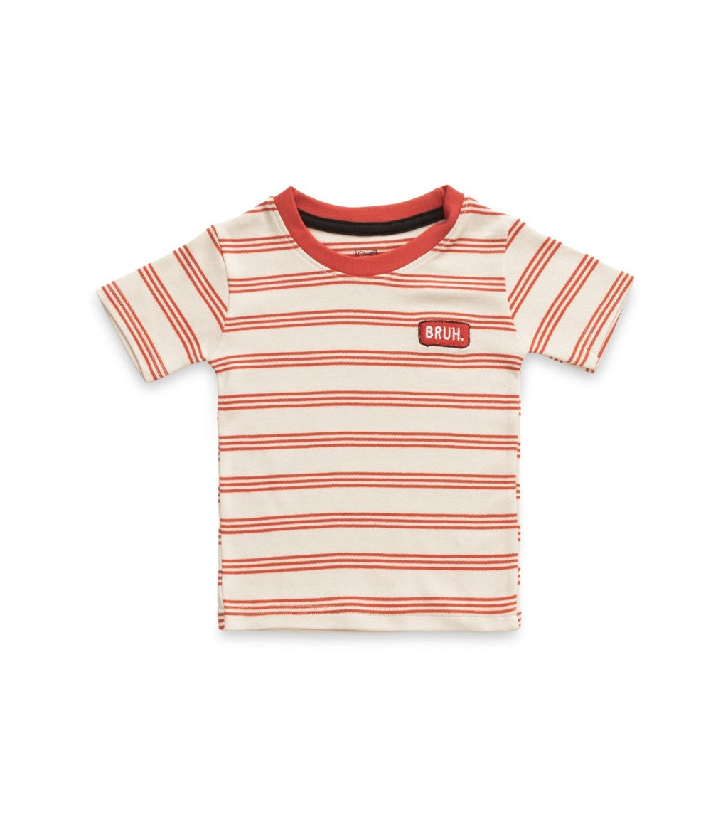 Red Stripes & Bruh Embroidered Kids Tshirt With Shorts