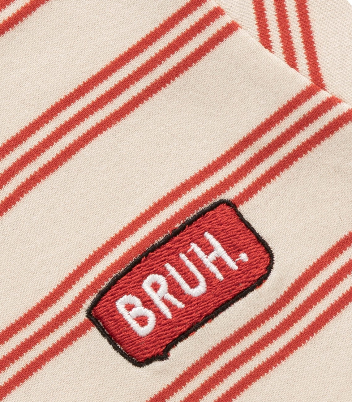 Red Stripes & Bruh Embroidered Kids Tshirt With Shorts