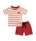 Red Stripes & Bruh Embroidered Kids Tshirt With Shorts