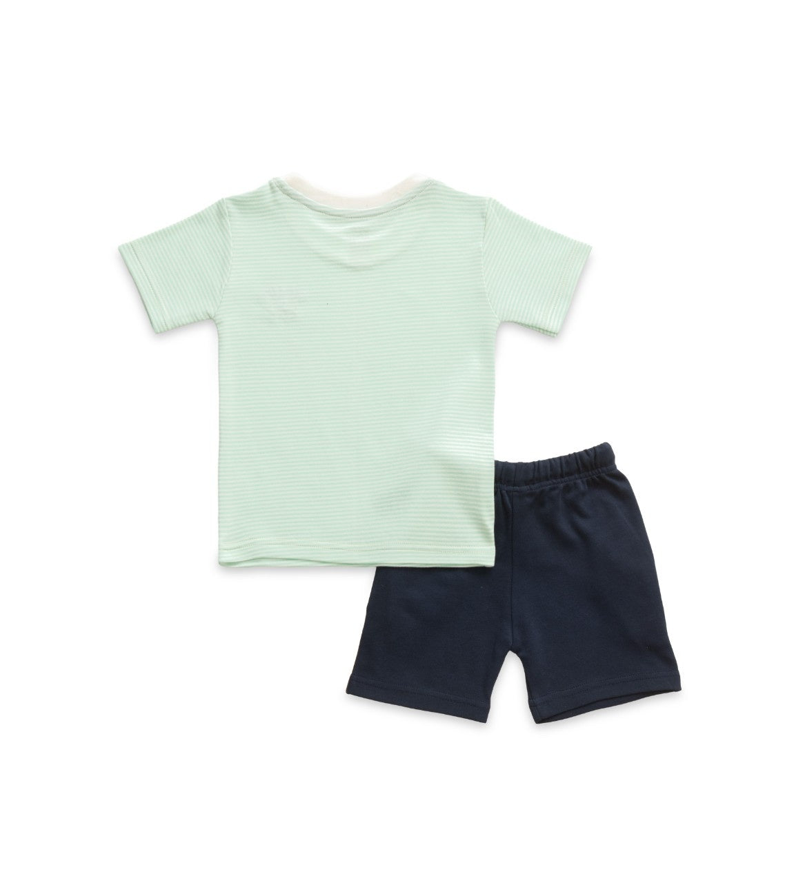 Green Stripes & Sea Life Embroidered Kids Tshirt With Shorts