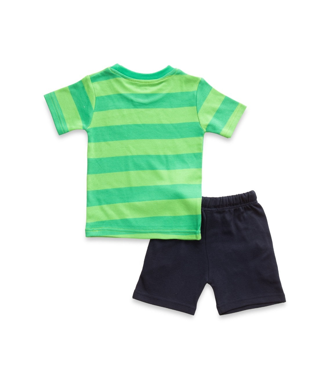 Green Stripes & Red Fox Embroidered Kids Tshirt With Shorts