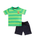 Green Stripes & Red Fox Embroidered Kids Tshirt With Shorts