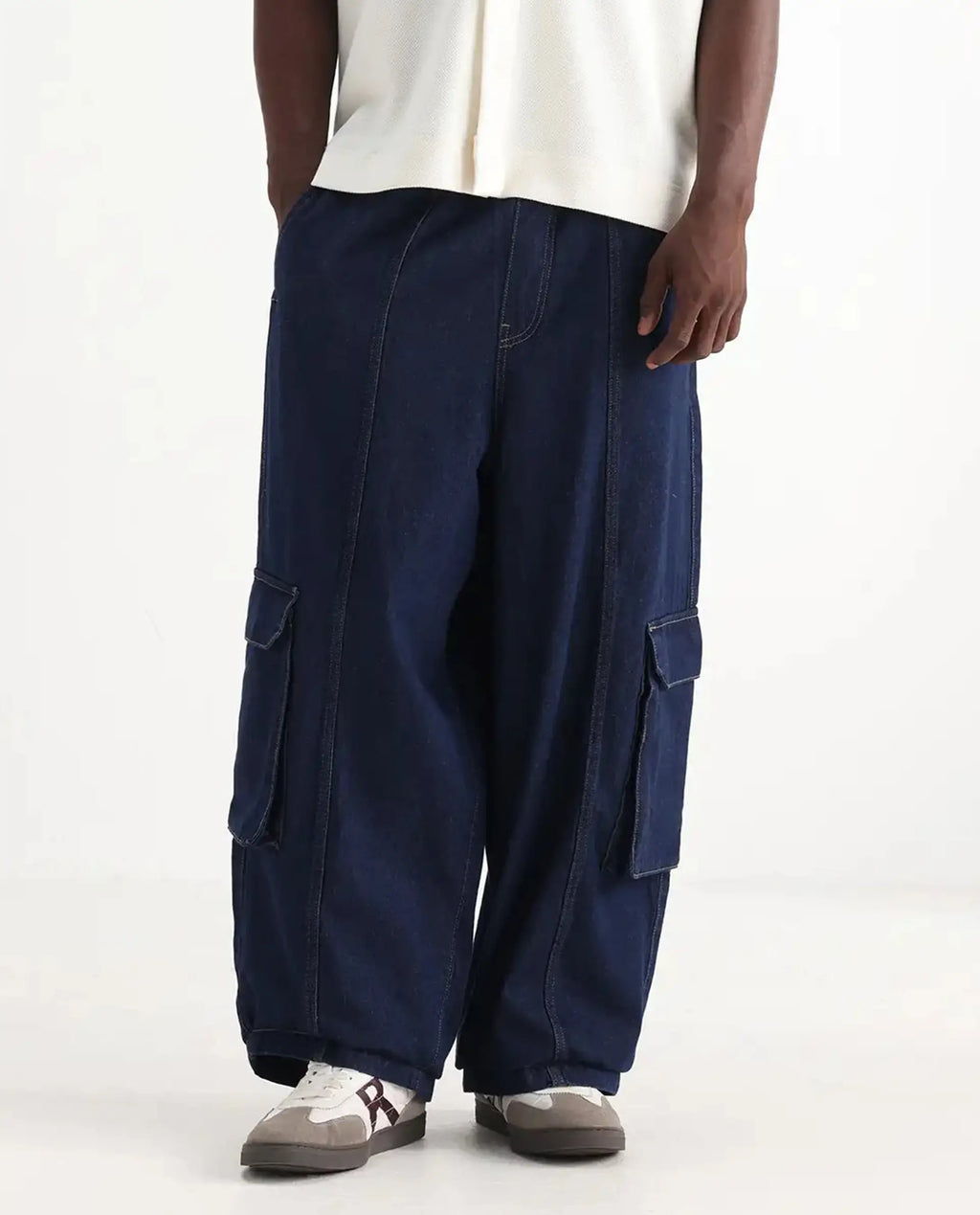 Rare Rabbit Men's Azort Blue Cotton Plain Baggy Fit Jeans