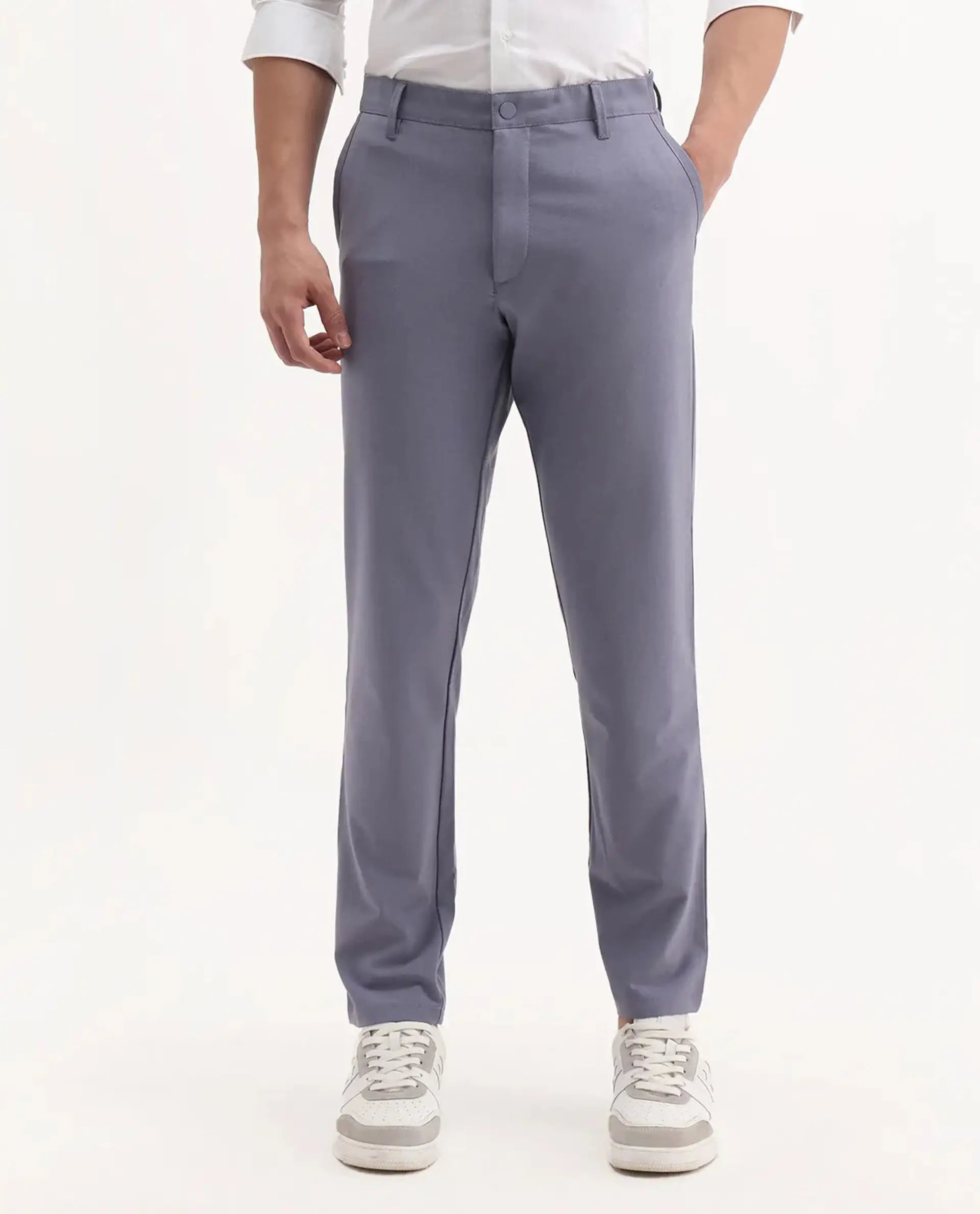 Rare Rabbit Men's Driver-2 Dusky Purple Polyester Blend Plain Regular Fit Trouser
