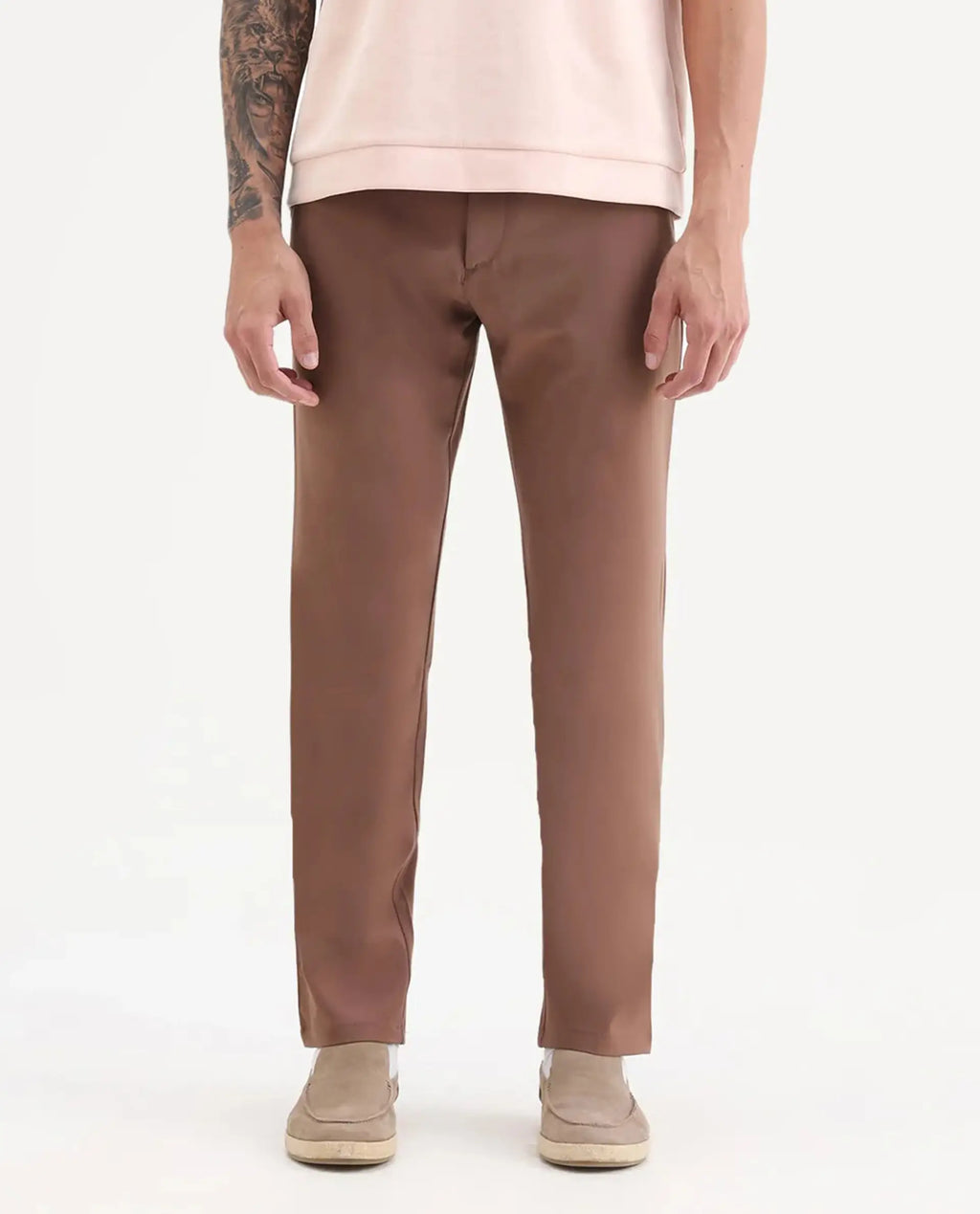 Rare Rabbit Men's Driver-2 Dusky Rust Polyester Blend Plain Regular Fit Trouser
