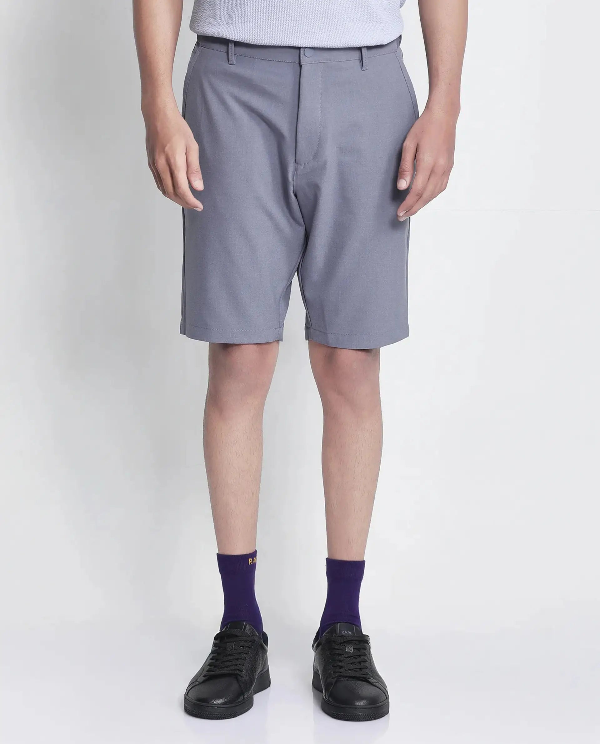 Rare Rabbit Men's Drivo Dusky Purple Cotton Blend Plain Regular Fit Shorts